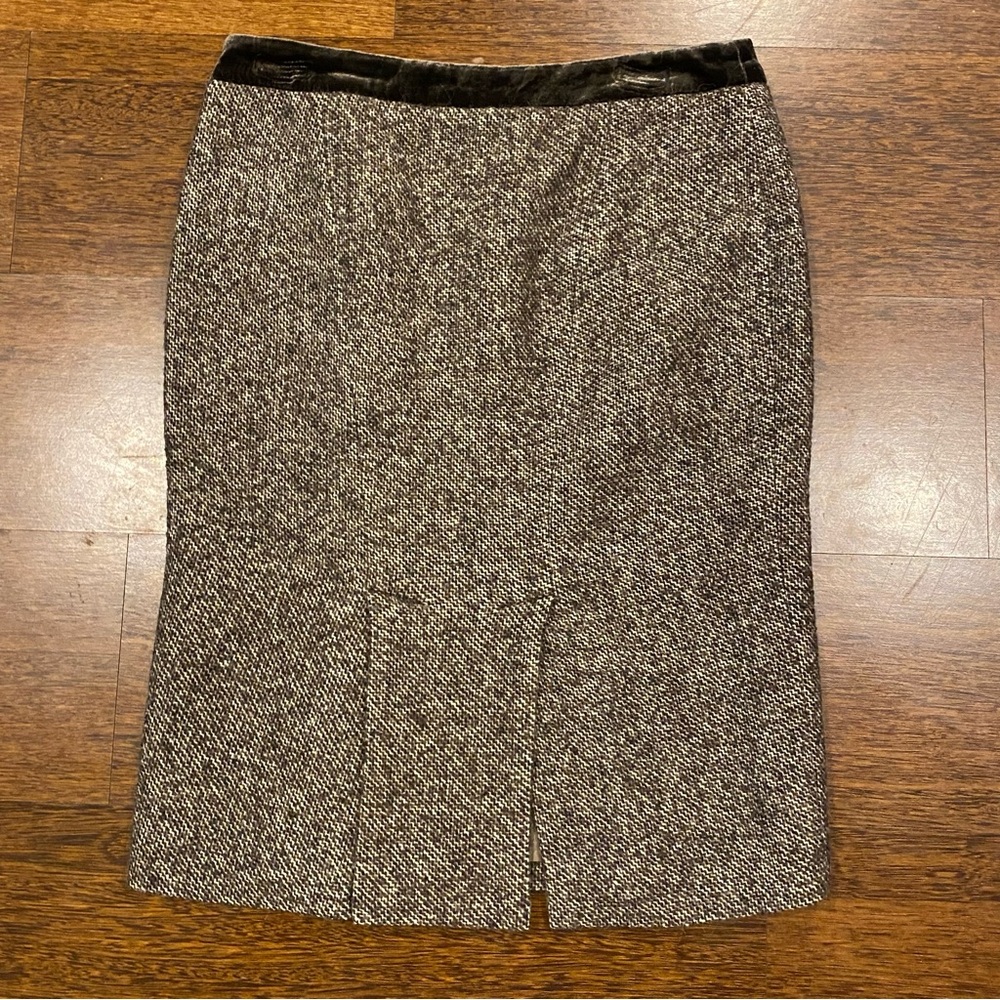 Massimo Dutti Brown Tweed High Waisted Women’s Velvet Waist Brand Skirt - Picture 5 of 7
